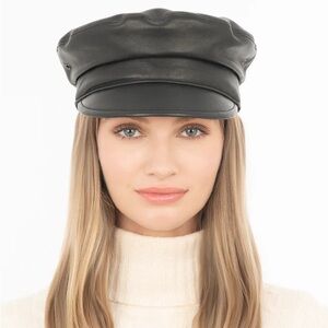 Eric Javits Black Leather Night Porter Cap